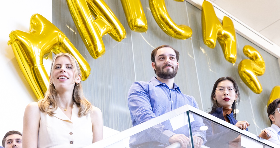 match day students on stairs